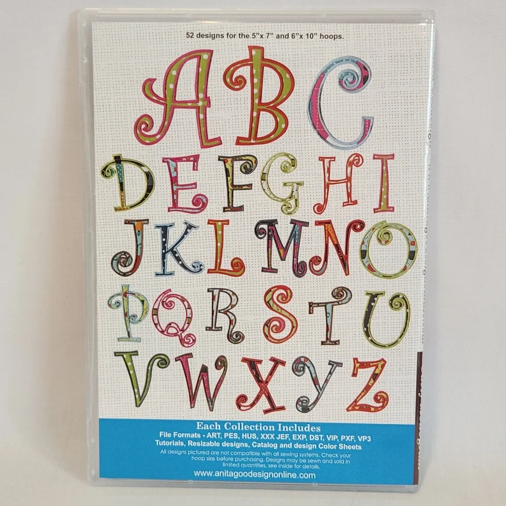 Anita Goodesign Curly Monogram Embroidery Designs CD‎ 26 Letter Diamond Club